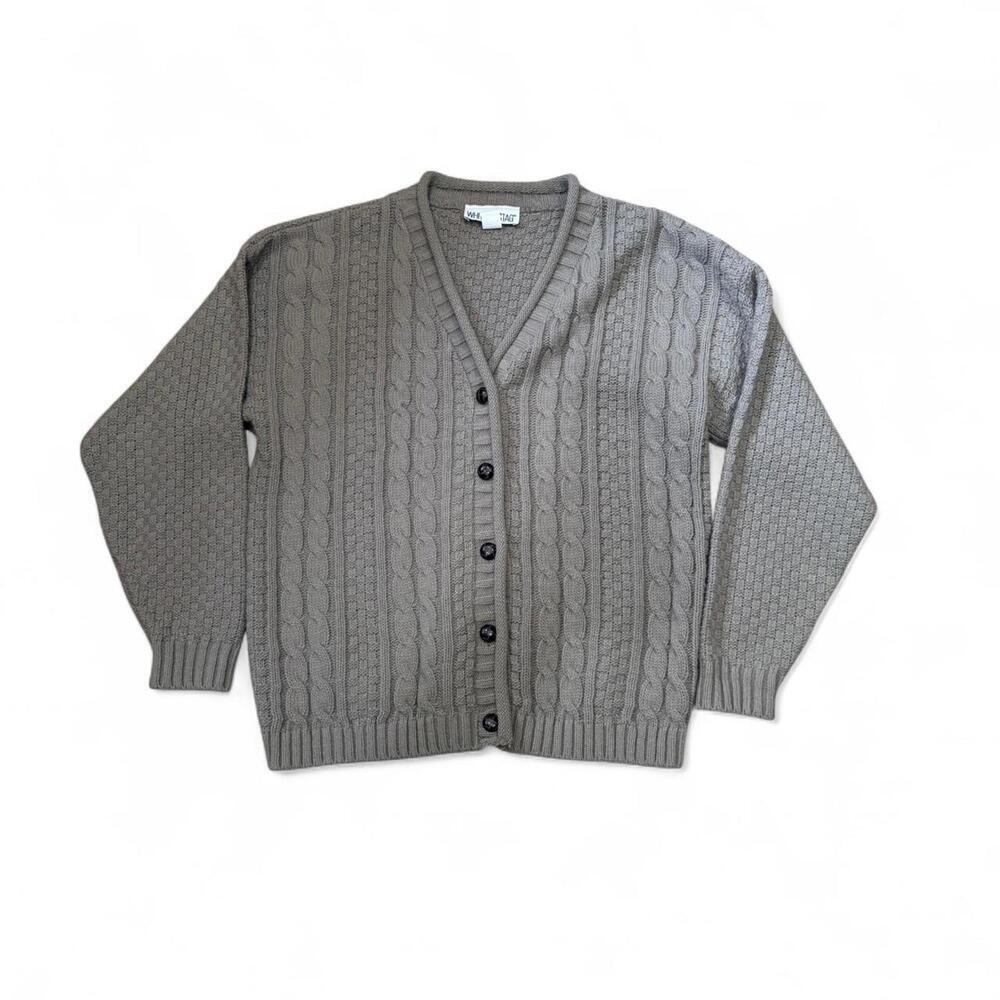 Vintage White Stag 100% acrylic cable knit cardigan